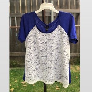 TORRID Blue Shirt with White Lace Front